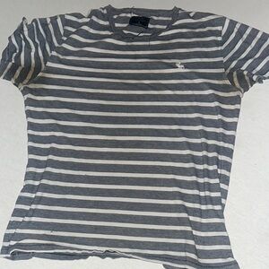 Kids Size Medium Gray and White Striped T-Shirt.